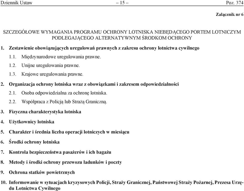 Organizacja ochrony lotniska wraz z obowiązkami i zakresem odpowiedzialności 2.1. Osoba odpowiedzialna za ochronę lotniska. 2.2. Współpraca z Policją lub Strażą Graniczną. 3.