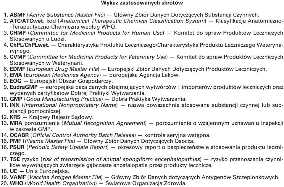 CHMP (Committee for Medicinal Products for Human Use) Komitet do spraw Produktów Leczniczych Stosowanych u Ludzi. 4. ChPL/ChPLwet.