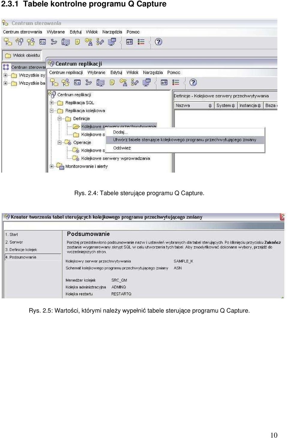 4: Tabele sterujące programu Q Capture.