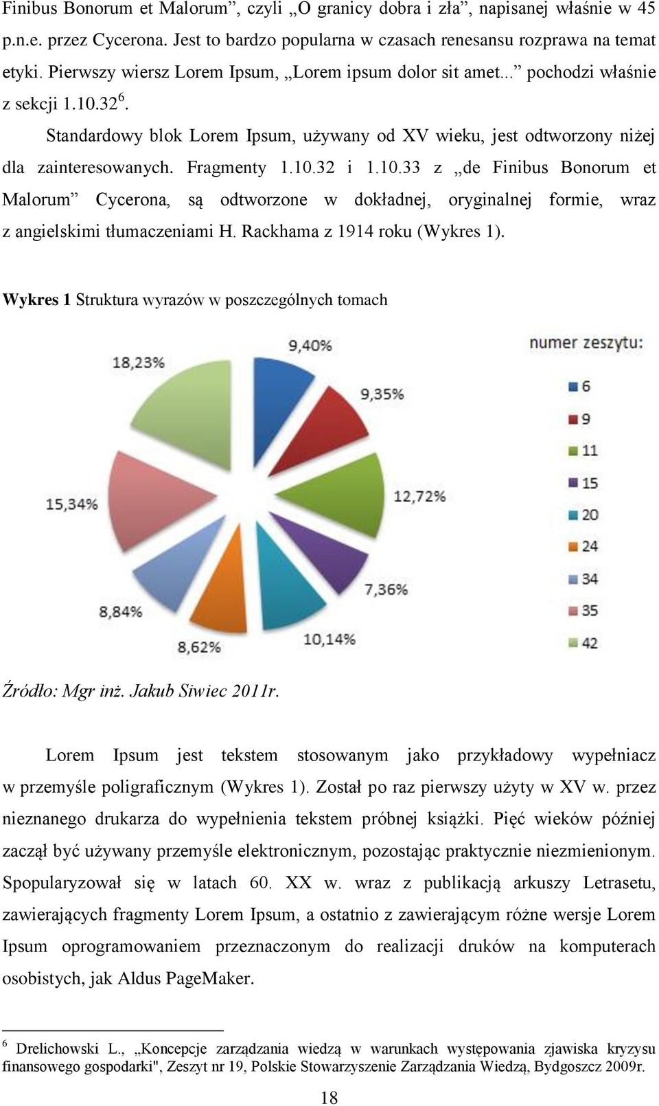 Fragmenty 1.10.32 i 1.10.33 z de Finibus Bonorum et Malorum Cycerona, są odtworzone w dokładnej, oryginalnej formie, wraz z angielskimi tłumaczeniami H. Rackhama z 1914 roku (Wykres 1).