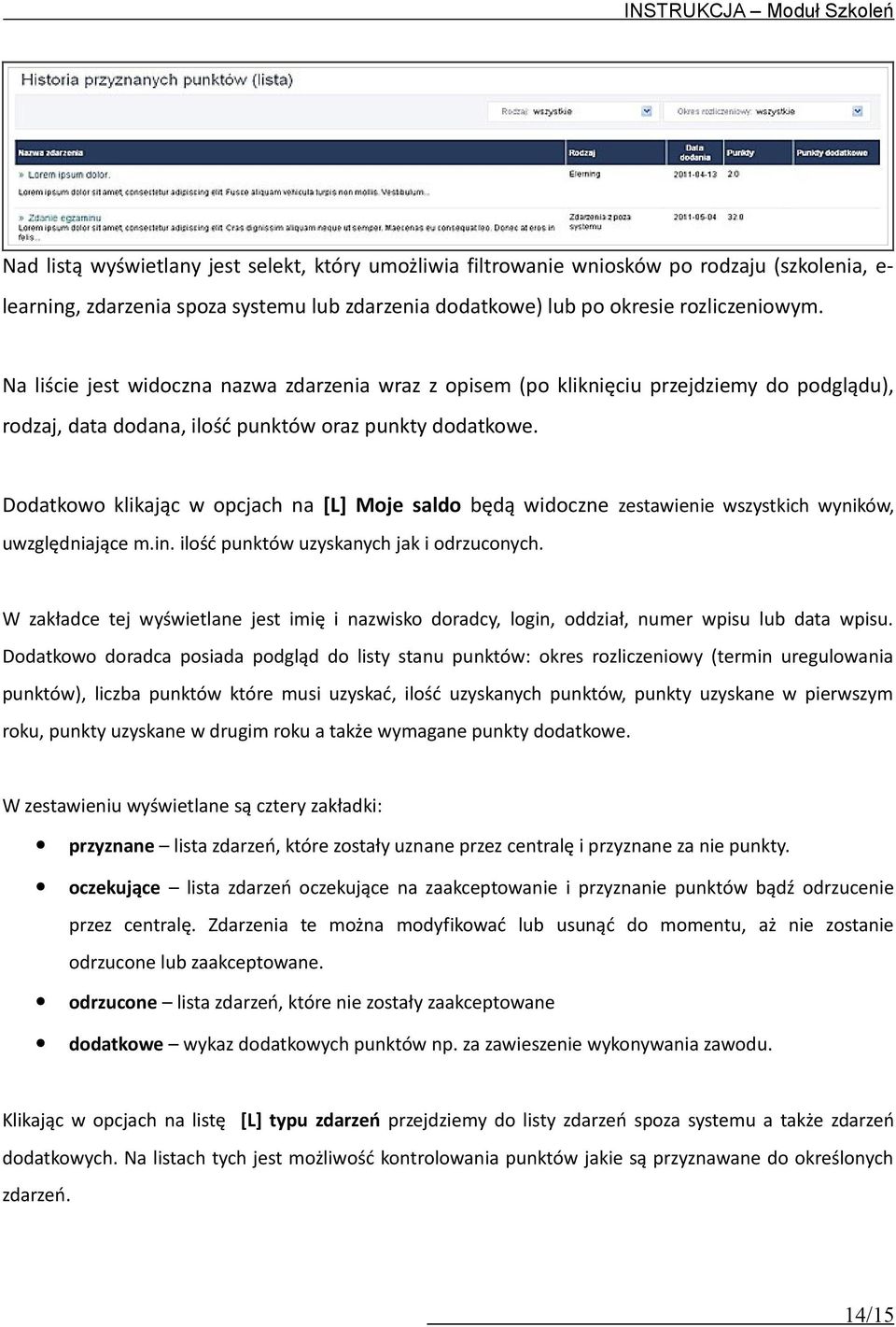 Dodatkowo klikając w opcjach na [L] Moje saldo będą widoczne zestawienie wszystkich wyników, uwzględniające m.in. ilość punktów uzyskanych jak i odrzuconych.