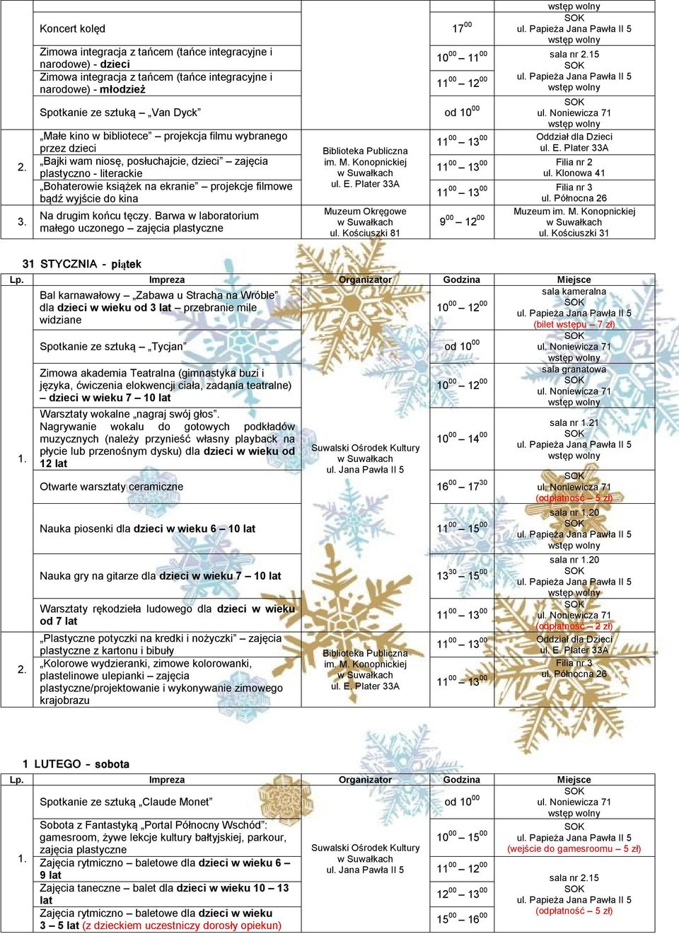 Barwa w laboratorium małego uczonego zajęcia plastyczne 11 00 11 00 00 Filia nr 2 Muzeum 9 00 12 00 ul.