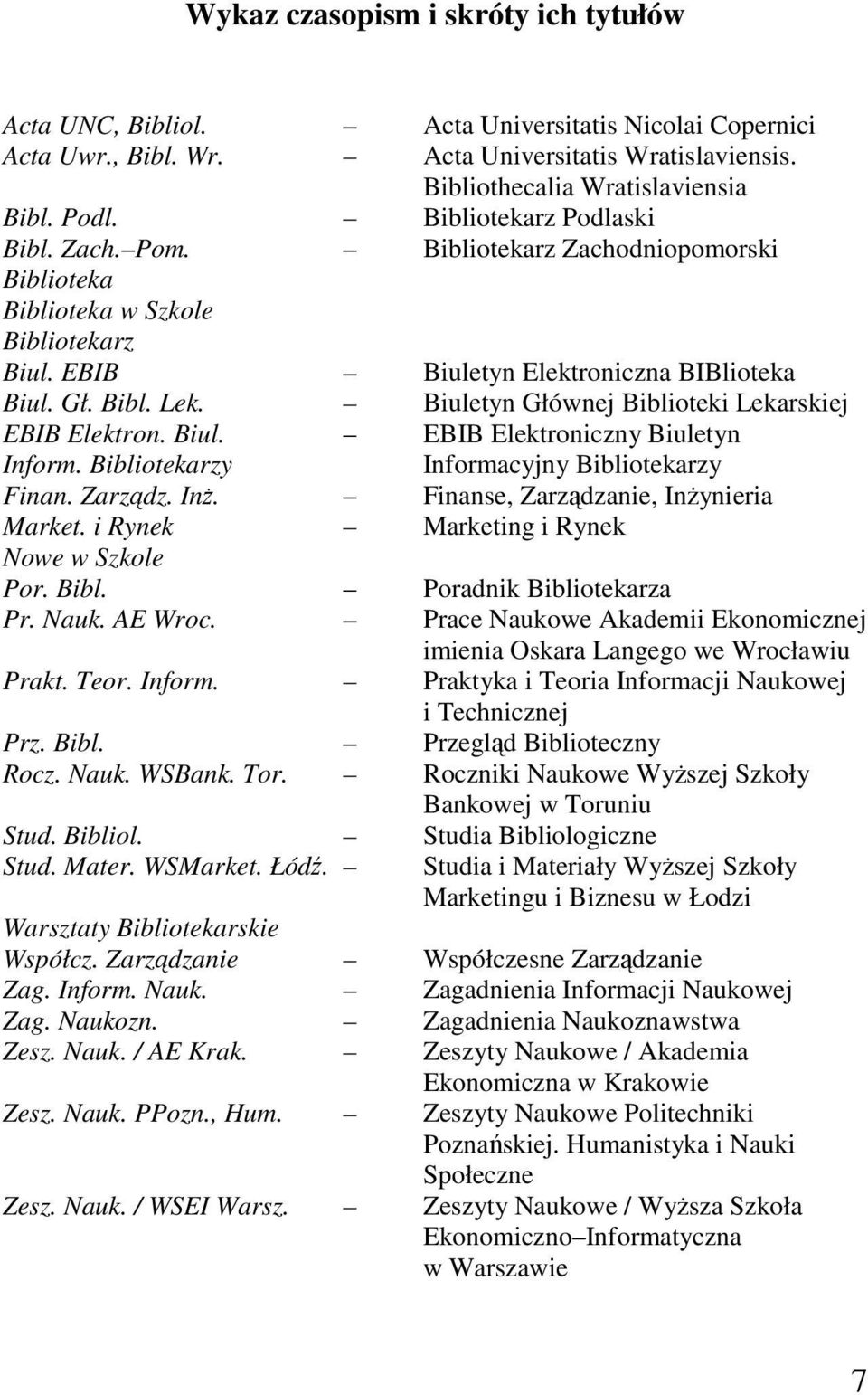 Biuletyn Głównej Biblioteki Lekarskiej EBIB Elektron. Biul. EBIB Elektroniczny Biuletyn Inform. Bibliotekarzy Informacyjny Bibliotekarzy Finan. Zarządz. InŜ. Finanse, Zarządzanie, InŜynieria Market.