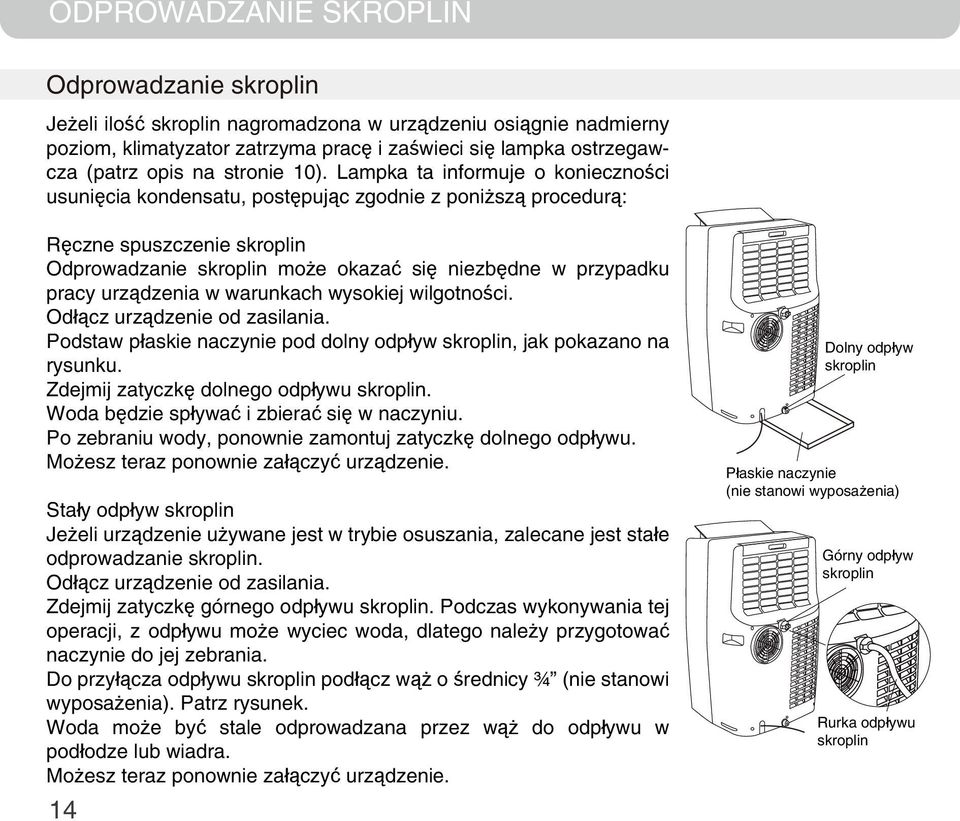 Lampka ta informuje o konieczności usunięcia kondensatu, postępując zgodnie z poniższą procedurą: Ręczne spuszczenie skroplin Odprowadzanie skroplin może okazać się niezbędne w przypadku pracy