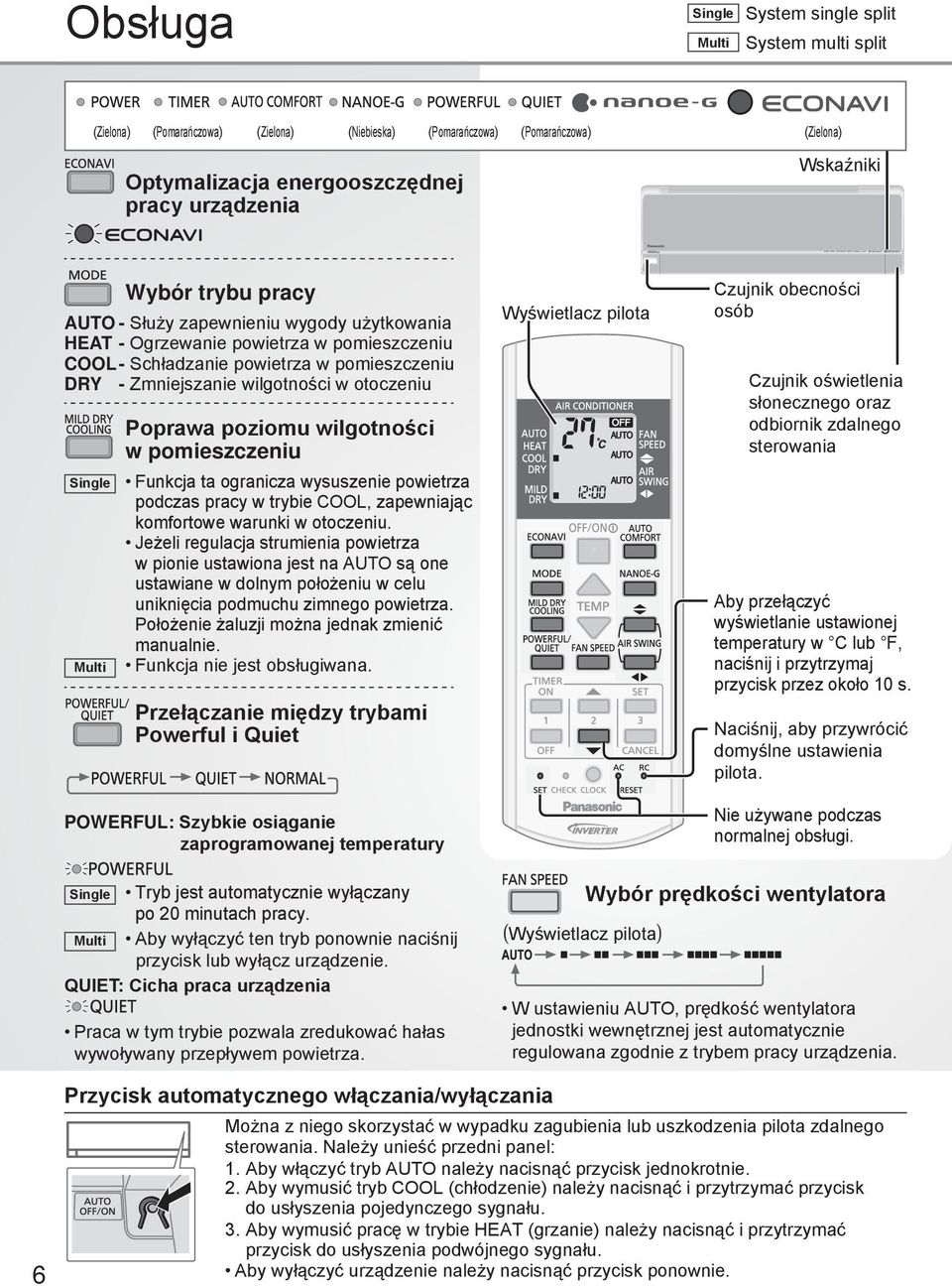 otoczeniu Single Multi Poprawa poziomu wilgotności w pomieszczeniu Funkcja ta ogranicza wysuszenie powietrza podczas pracy w trybie COOL, zapewniając komfortowe warunki w otoczeniu.