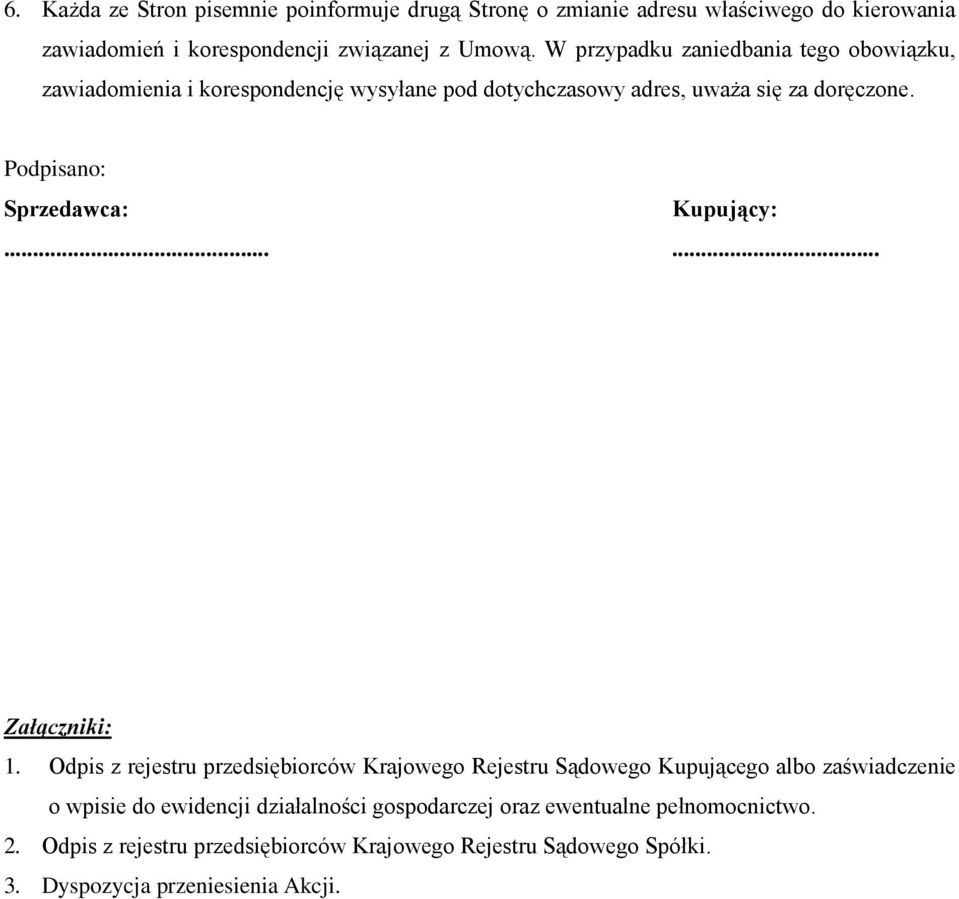 Podpisano: Sprzedawca: Kupujący:...... Załączniki: 1.