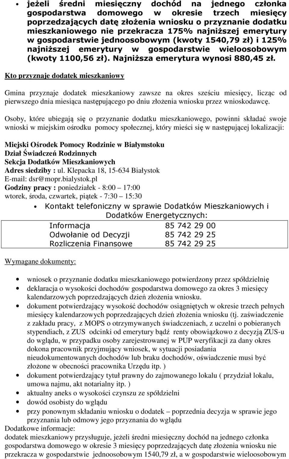 Informacja o dodatkach mieszkaniowych - PDF Darmowe pobieranie