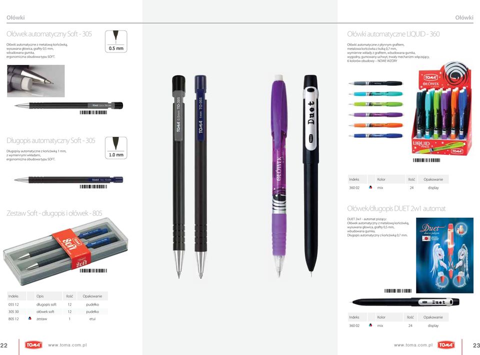 5 mm ołówki automatyczne liquid - 360 ołówki automatyczne z płynnym grafitem, metalowa końcówka z kulką 0,7 mm, wymienne wkłady z grafitem, wbudowana gumka, wygodny, gumowany uchwyt, trwały mechanizm