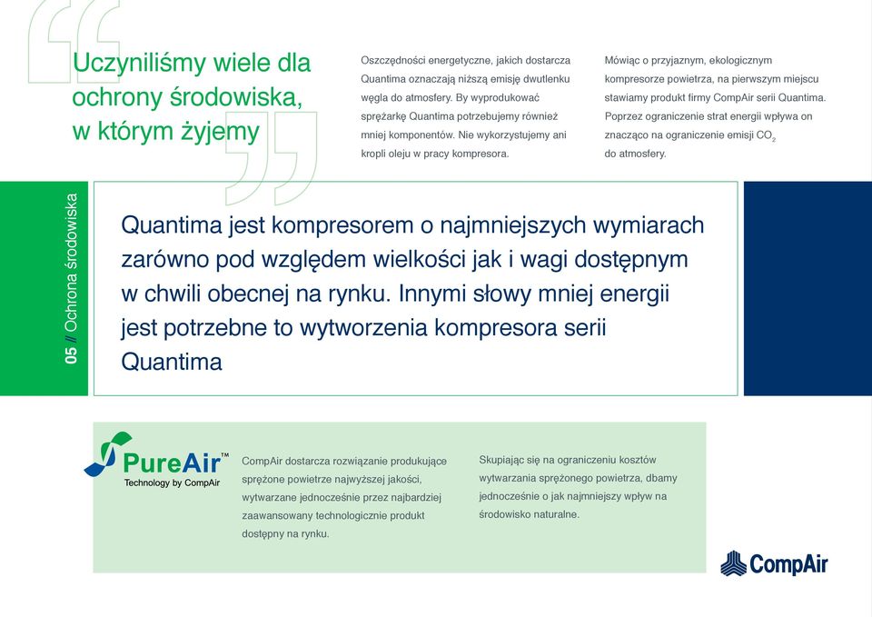 Mówiąc o przyjaznym, ekologicznym kompresorze powietrza, na pierwszym miejscu stawiamy produkt firmy CompAir serii Quantima.