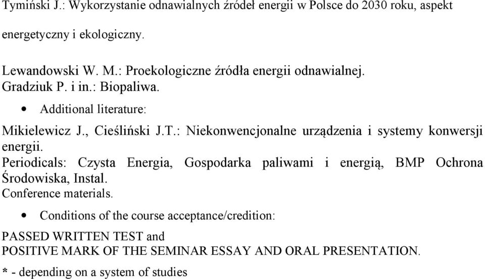 : Niekonwencjonalne urządzenia i systemy konwersji energii.