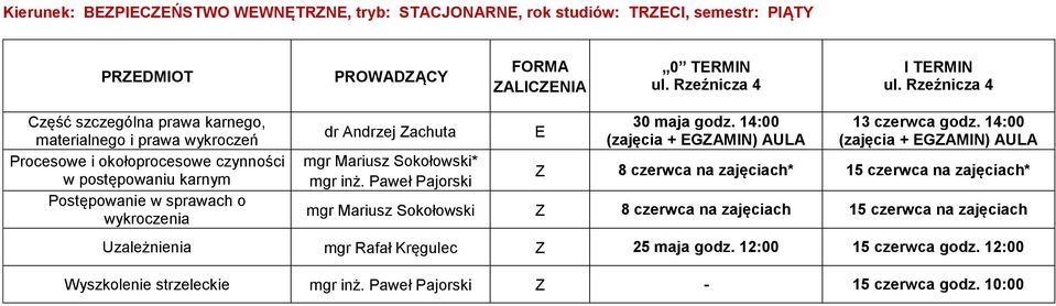 Sokołowski* E 30 maja godz. 14:00 13 czerwca godz.