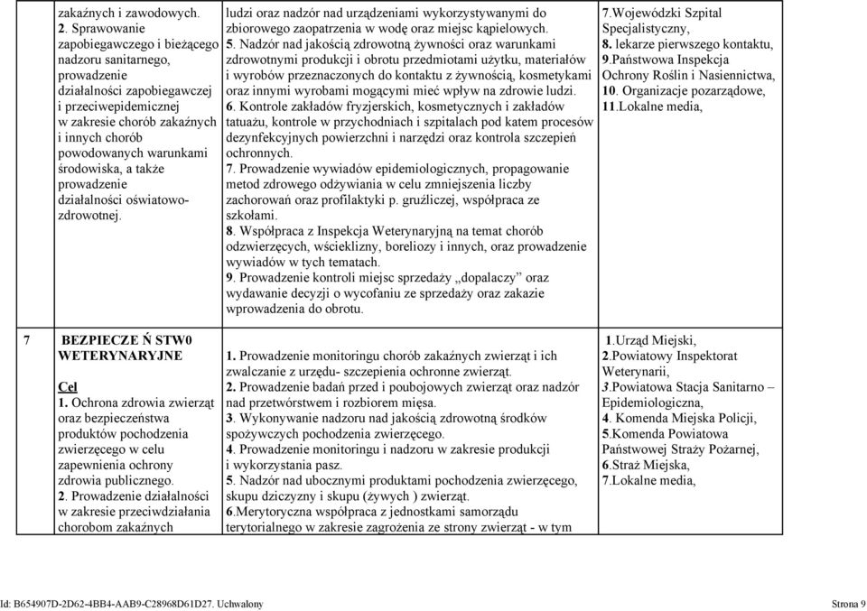 środowiska, a także prowadzenie działalności oświatowozdrowotnej. ludzi oraz nadzór nad urządzeniami wykorzystywanymi do zbiorowego zaopatrzenia w wodę oraz miejsc kąpielowych. 5.