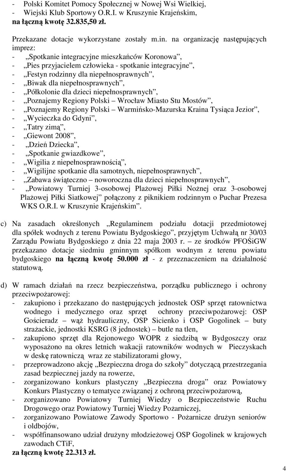 niepełnosprawnych, - Półkolonie dla dzieci niepełnosprawnych, - Poznajemy Regiony Polski Wrocław Miasto Stu Mostów, - Poznajemy Regiony Polski Warmińsko-Mazurska Kraina Tysiąca Jezior, - Wycieczka do