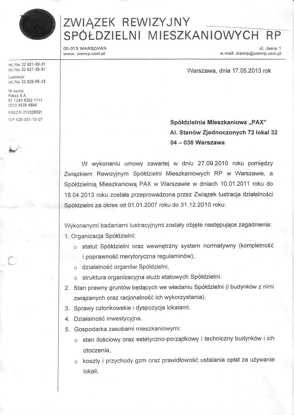 Stan6w Ziednoczonych 72 lokal 32 04-036 Warszawa \/ W wykonaniu umowy zawartej w dniu 27.09.