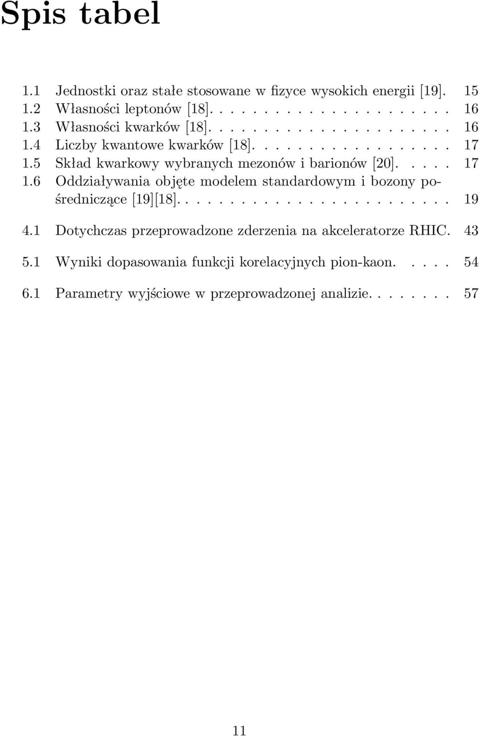 5 Skład kwarkowy wybranych mezonów i barionów [2]..... 17 1.6 Oddziaływania objęte modelem standardowym i bozony pośredniczące [19][18]......................... 19 4.