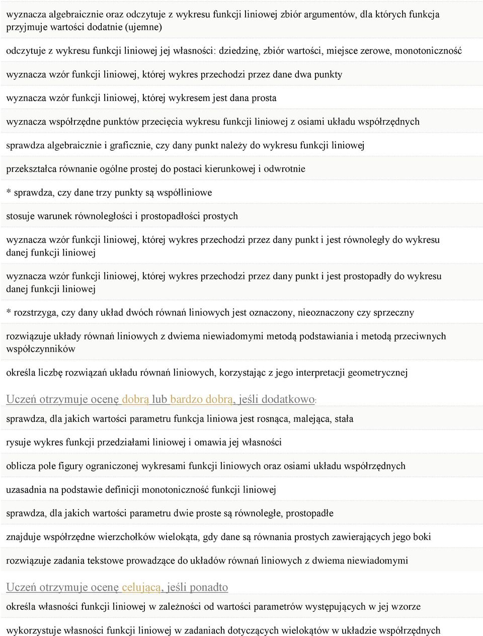 prosta wyznacza współrzędne punktów przecięcia wykresu funkcji liniowej z osiami układu współrzędnych sprawdza algebraicznie i graficznie, czy dany punkt należy do wykresu funkcji liniowej