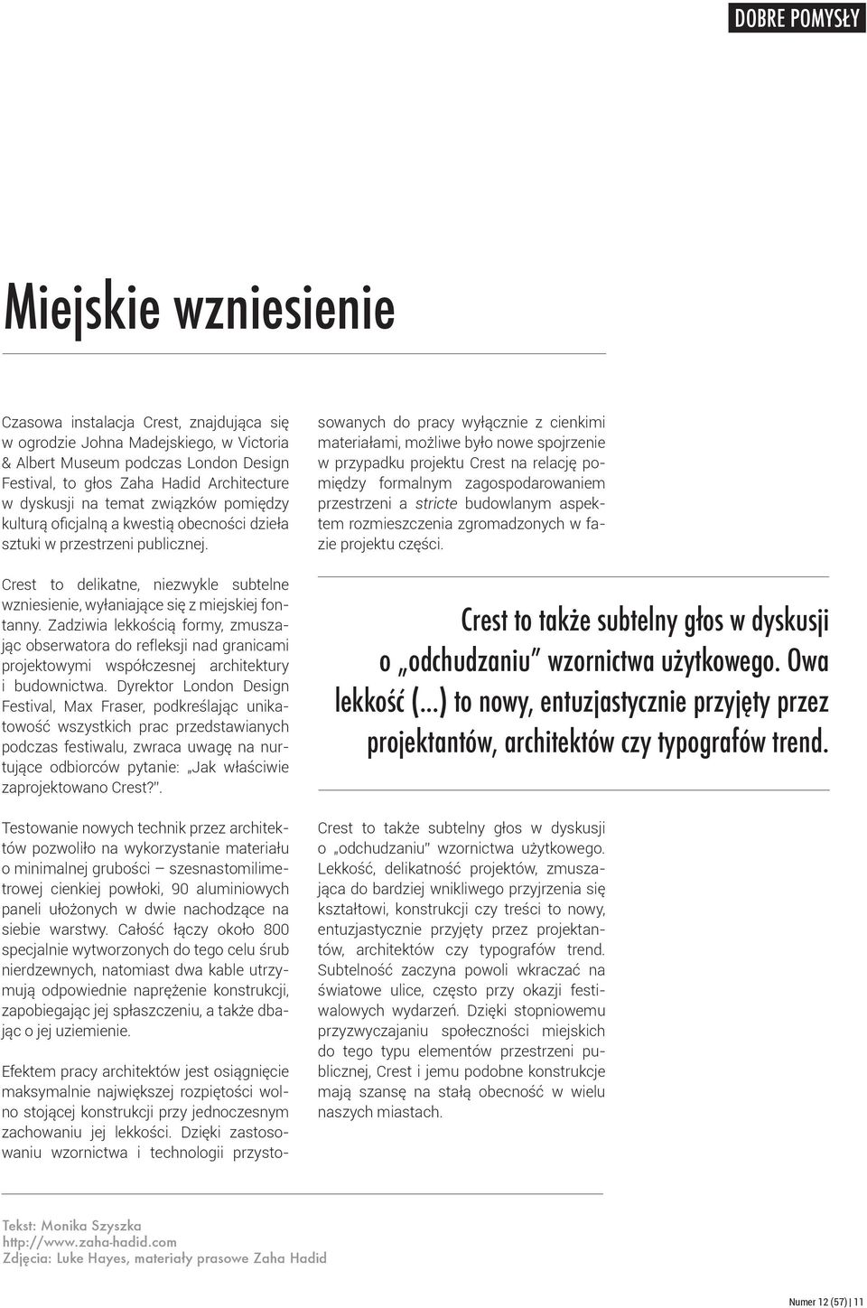 Crest to delikatne, niezwykle subtelne wzniesienie, wyłaniające się z miejskiej fontanny.