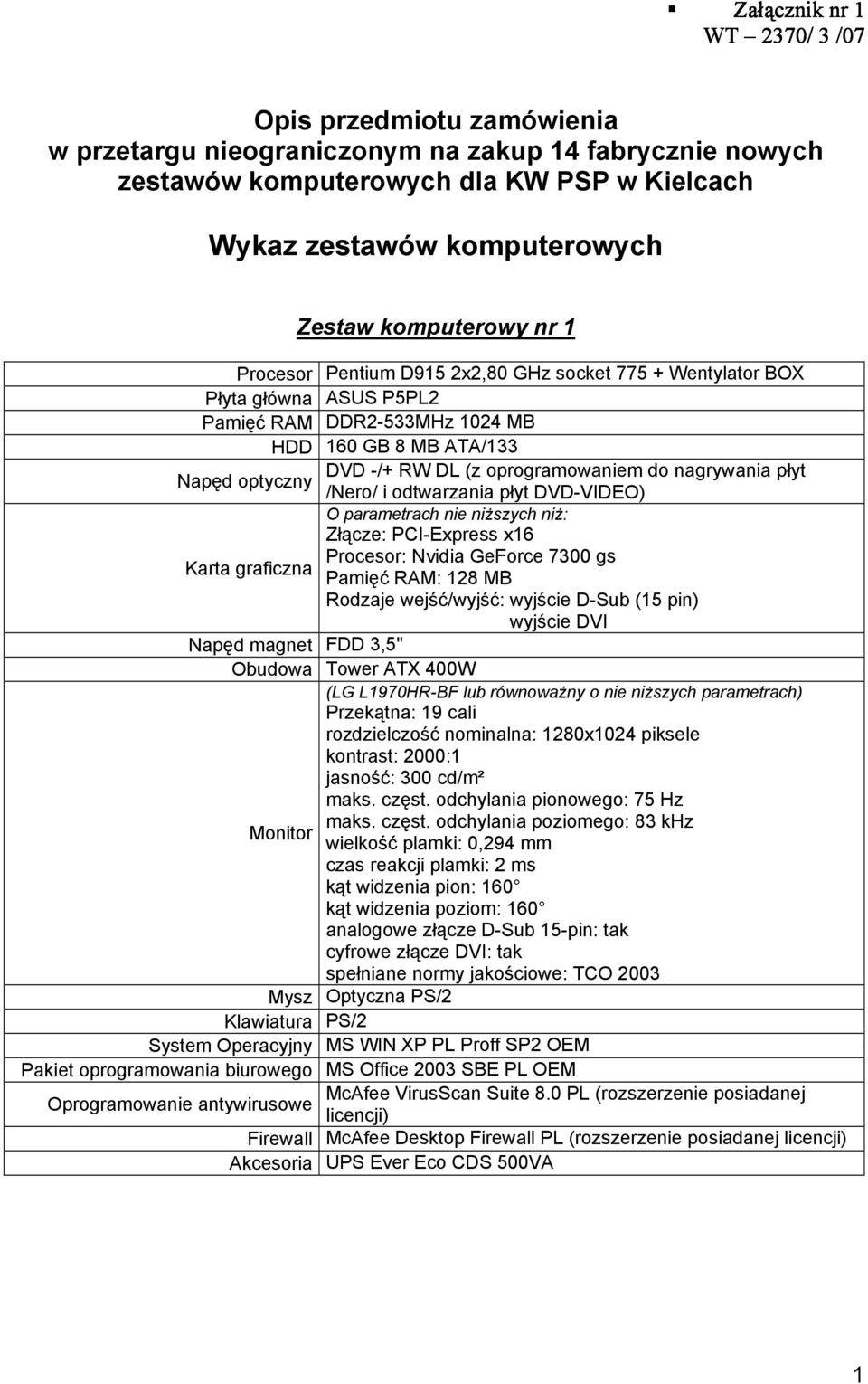 nagrywania płyt Napęd optyczny /Nero/ i odtwarzania płyt DVD-VIDEO) O parametrach nie niższych niż: Złącze: PCI-Express x16 Procesor: Nvidia GeForce 7300 gs Karta graficzna Pamięć RAM: 128 MB Rodzaje