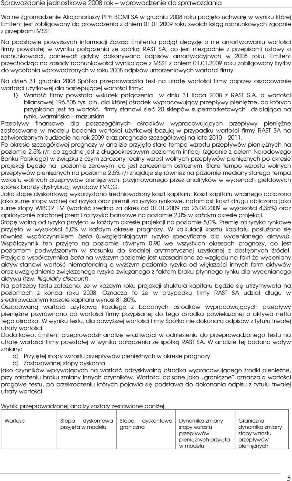 Na podstawie powyszych informacji Zarzd Emitenta podjł decyzj o nie amortyzowaniu wartoci firmy powstałej w wyniku połczenia ze spółk RAST SA, co jest niezgodnie z przepisami ustawy o rachunkowoci,