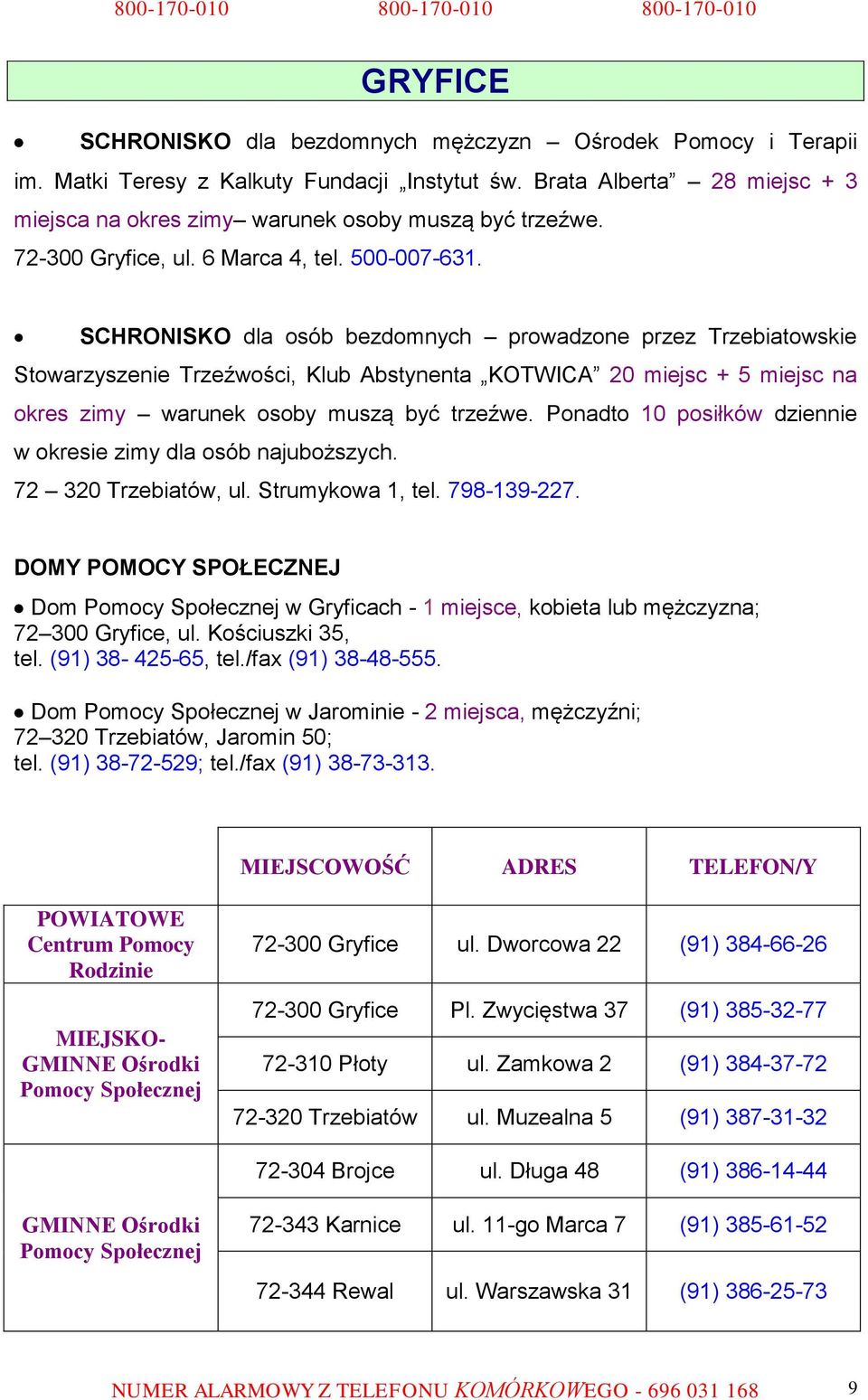 SCHRONISKO dla osób bezdomnych prowadzone przez Trzebiatowskie Stowarzyszenie Trzeźwości, Klub Abstynenta KOTWICA 20 miejsc + 5 miejsc na okres zimy warunek osoby muszą być trzeźwe.