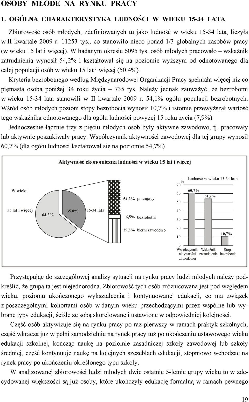 osób młodych pracowało wskaźnik zatrudnienia wynosił 54,2% i kształtował się na poziomie wyższym od odnotowanego dla całej populacji osób w wieku 15 lat i więcej (50,4%).