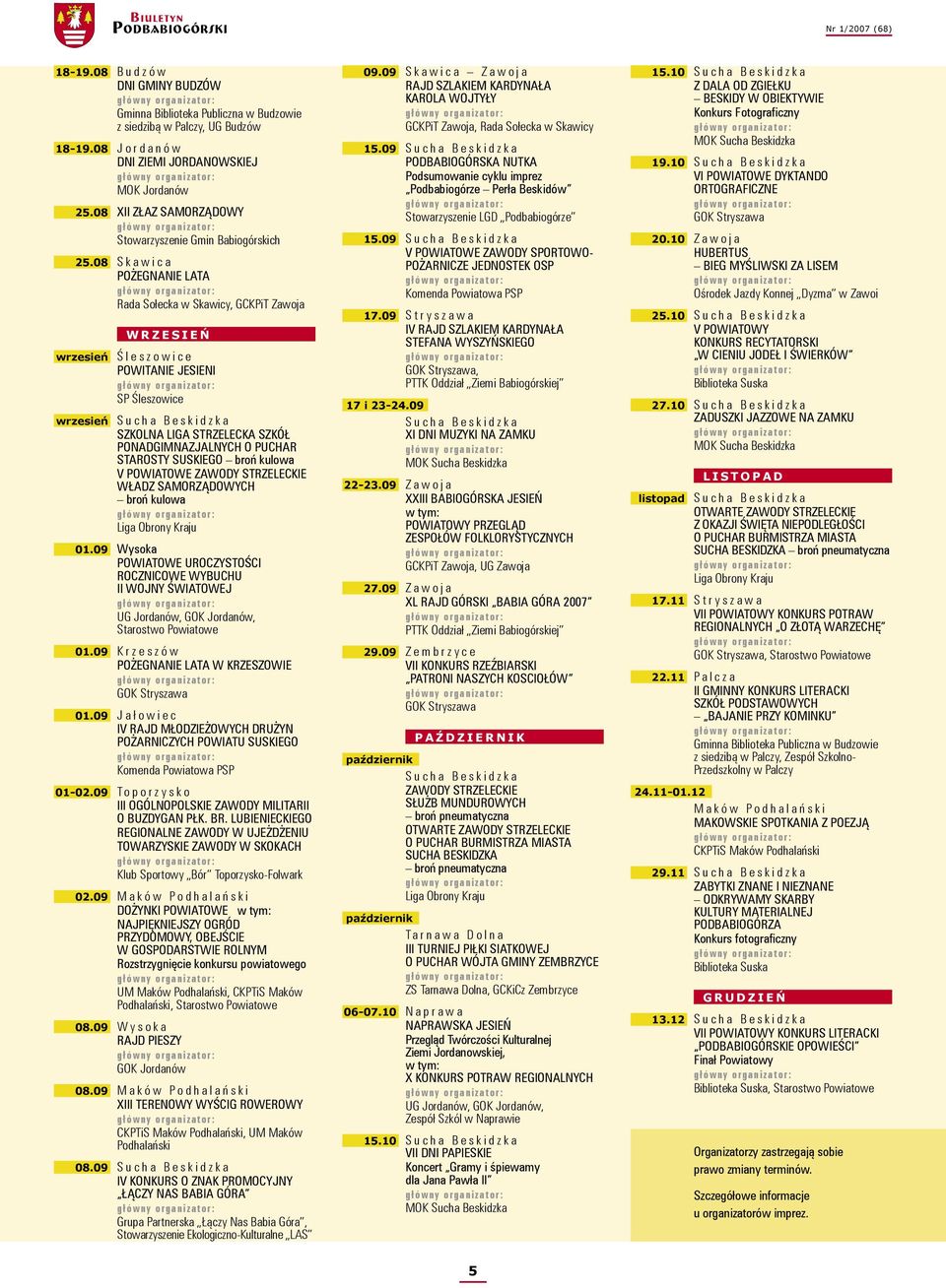 PONADGIMNAZJALNYCH O PUCHAR STAROSTY SUSKIEGO broń kulowa V POWIATOWE ZAWODY STRZELECKIE WŁADZ SAMORZĄDOWYCH broń kulowa 01.