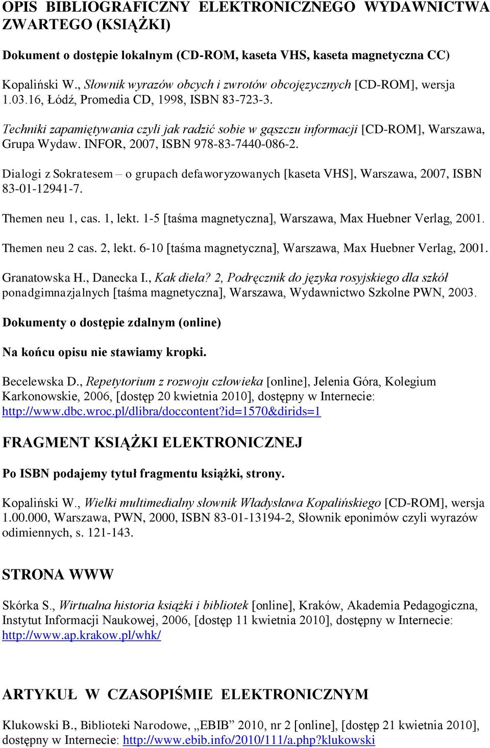 Techniki zapamiętywania czyli jak radzić sobie w gąszczu informacji [CD-ROM], Warszawa, Grupa Wydaw. INFOR, 2007, ISBN 978-83-7440-086-2.