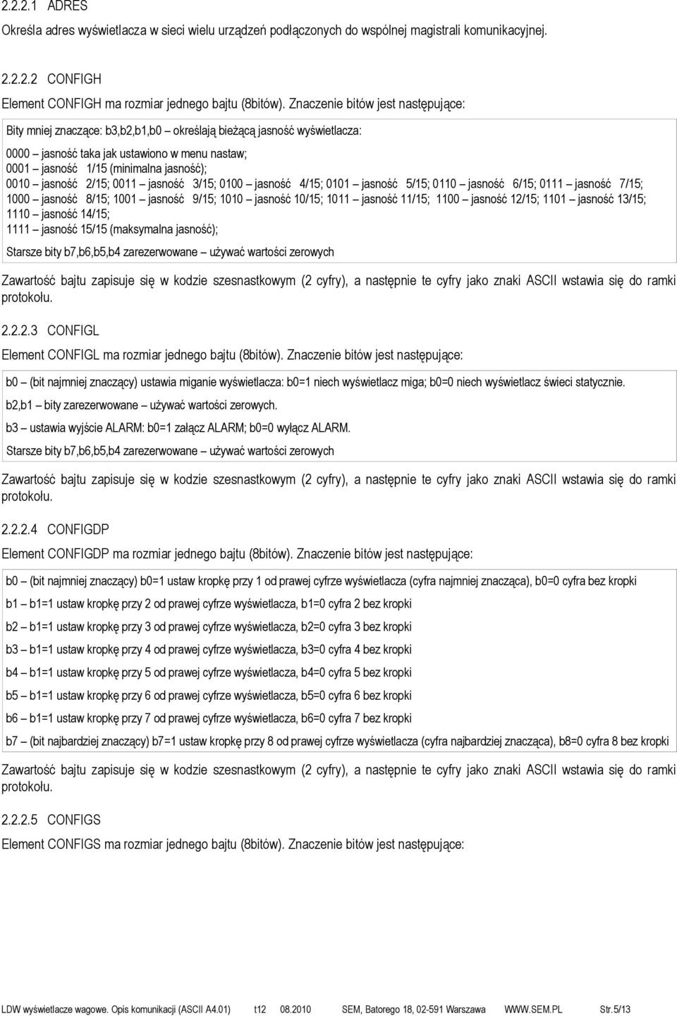 jasność 2/15; 0011 jasność 3/15; 0100 jasność 4/15; 0101 jasność 5/15; 0110 jasność 6/15; 0111 jasność 7/15; 1000 jasność 8/15; 1001 jasność 9/15; 1010 jasność 10/15; 1011 jasność 11/15; 1100 jasność