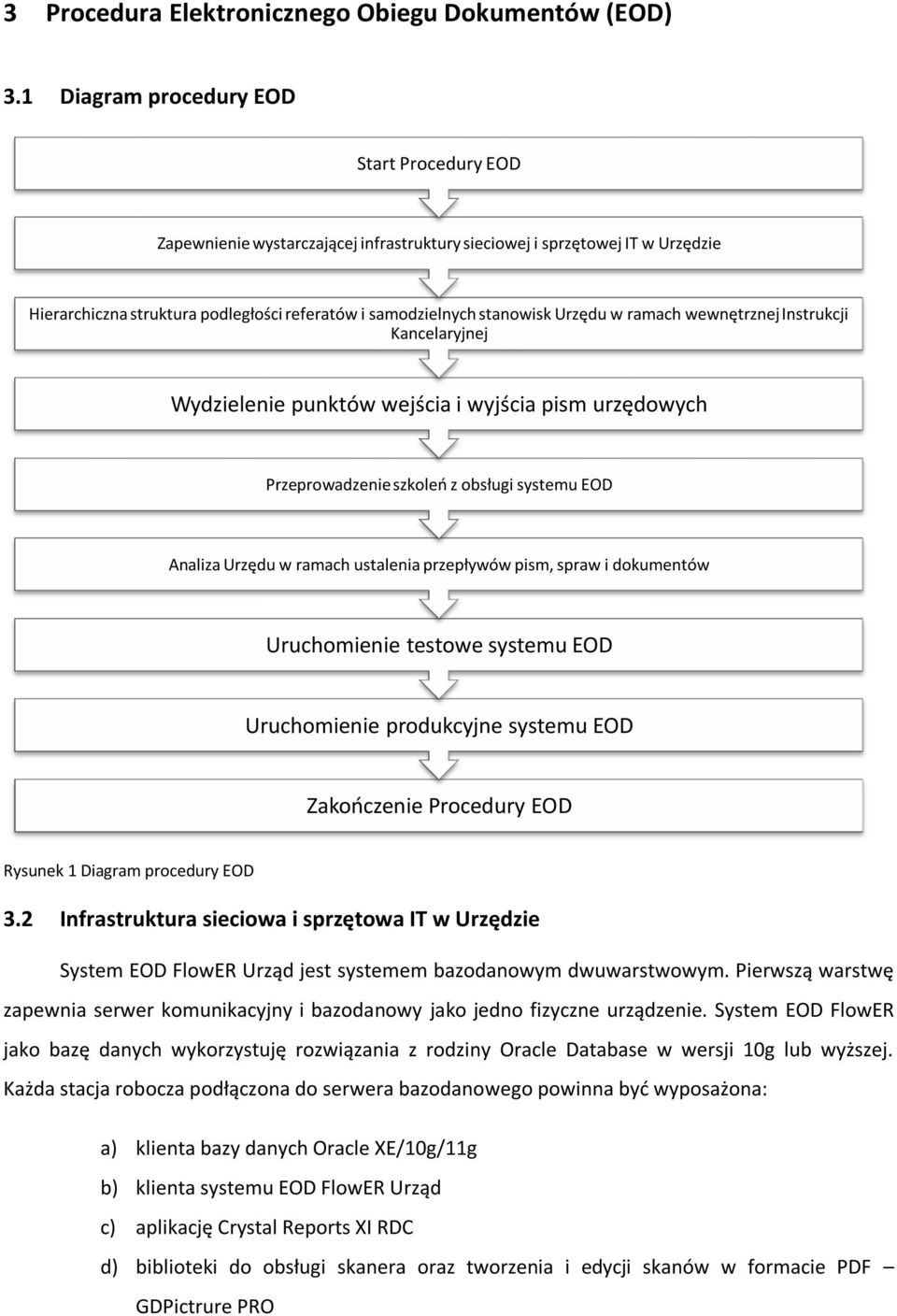 Urzędu w ramach wewnętrznej Instrukcji Kancelaryjnej Wydzielenie punktów wejścia i wyjścia pism urzędowych Przeprowadzenie szkoleń z obsługi systemu EOD Analiza Urzędu w ramach ustalenia przepływów