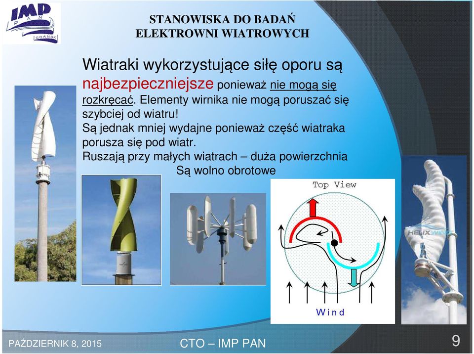 Są jednak mniej wydajne ponieważ część wiatraka porusza się pod wiatr.