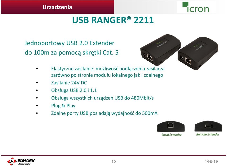 lokalnego jak i zdalnego Zasilanie 24V DC Obsługa USB 2.0 i 1.