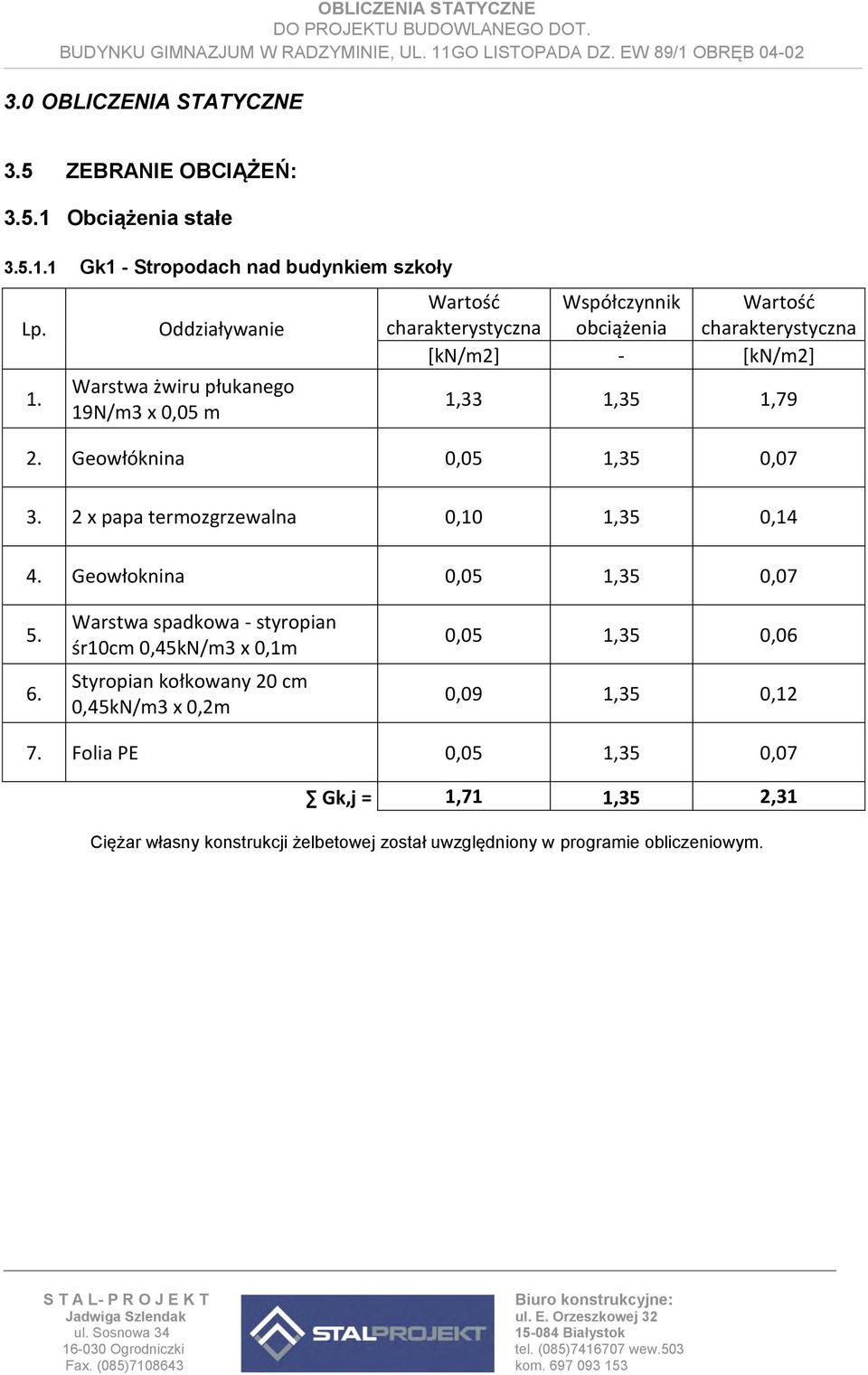 2. Geowłóknina 0,05 1,35 0,07 3. 2 x papa termozgrzewalna 0,10 1,35 0,14 4. Geowłoknina 0,05 1,35 0,07 5. 6.