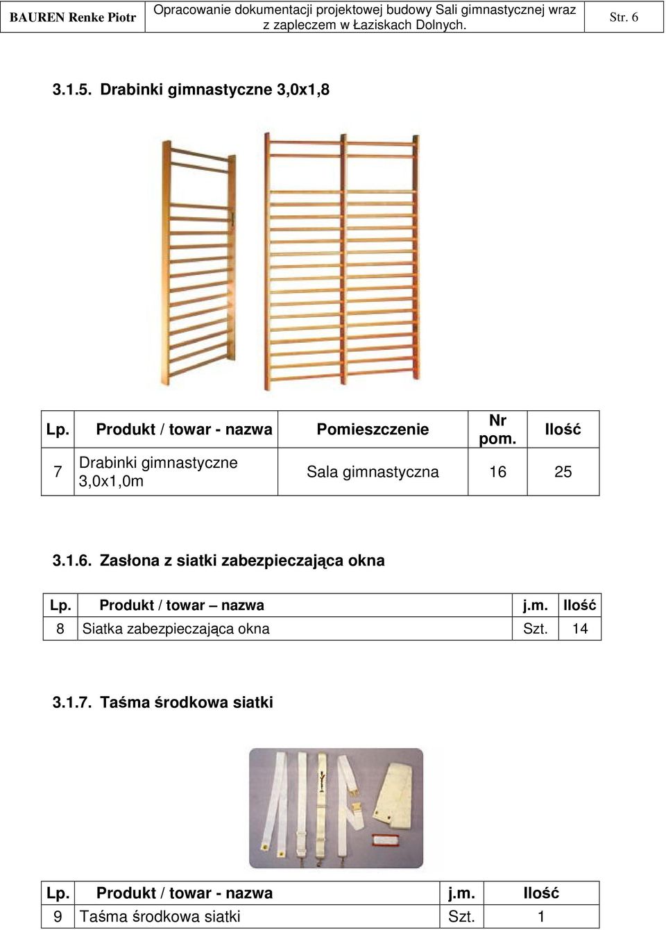 gimnastyczna 16 25 3.1.6. Zasłona z siatki zabezpieczajca okna Lp.