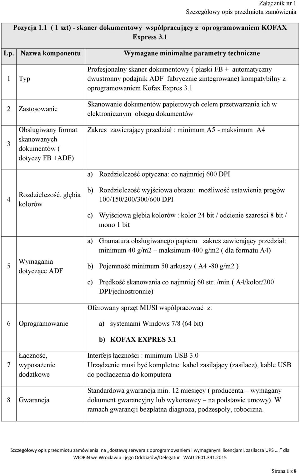1 Skanowanie dokumentów papierowych celem przetwarzania ich w elektronicznym obiegu dokumentów 3 4 5 Obsługiwany format skanowanych dokumentów ( dotyczy FB +ADF) Rozdzielczość, głębia kolorów