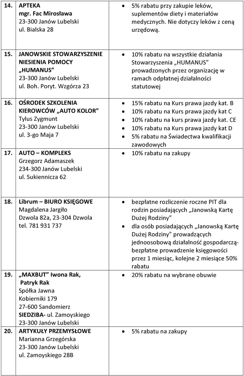 AUTO KOMPLEKS Grzegorz Adamaszek 234-300 Janów Lubelski ul.