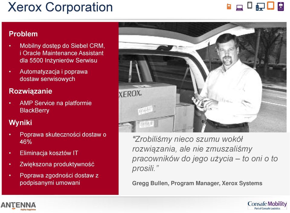 dostaw o 46% Eliminacja kosztów IT Zwiększona produktywność Poprawa zgodności dostaw z podpisanymi umowani Zrobiliśmy nieco