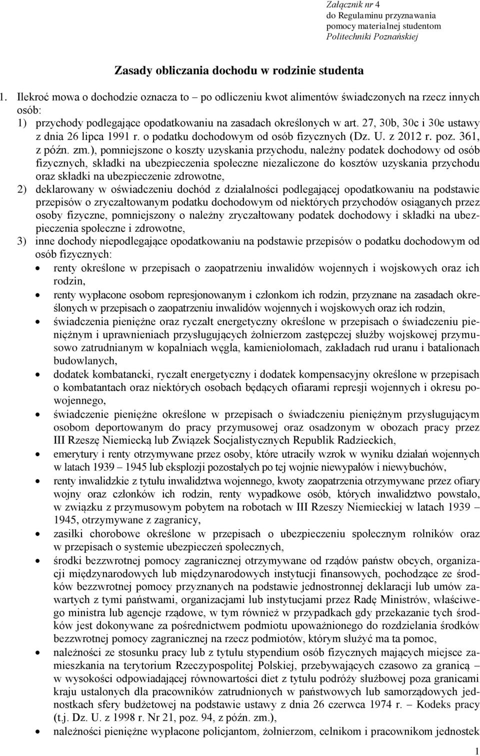 27, 30b, 30c i 30e ustawy z dnia 26 lipca 1991 r. o podatku dochodowym od osób fizycznych (Dz. U. z 2012 r. poz. 361, z późn. zm.