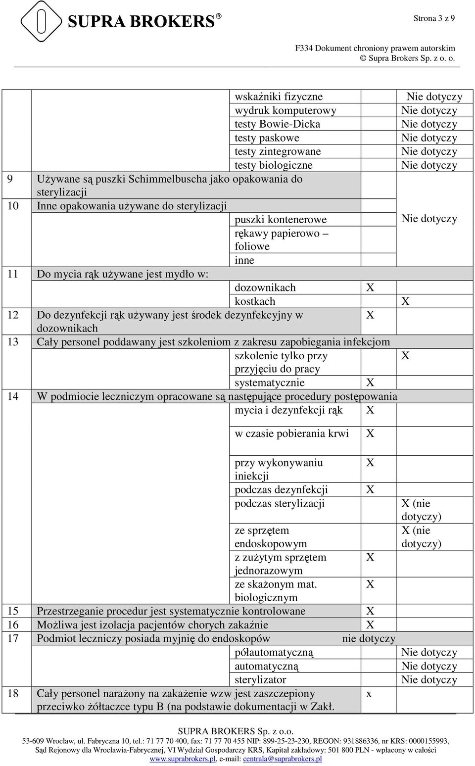 w dozownikach 13 Cały personel poddawany jest szkoleniom z zakresu zapobiegania infekcjom szkolenie tylko przy przyjęciu do pracy 14 systematycznie W podmiocie leczniczym opracowane są następujące