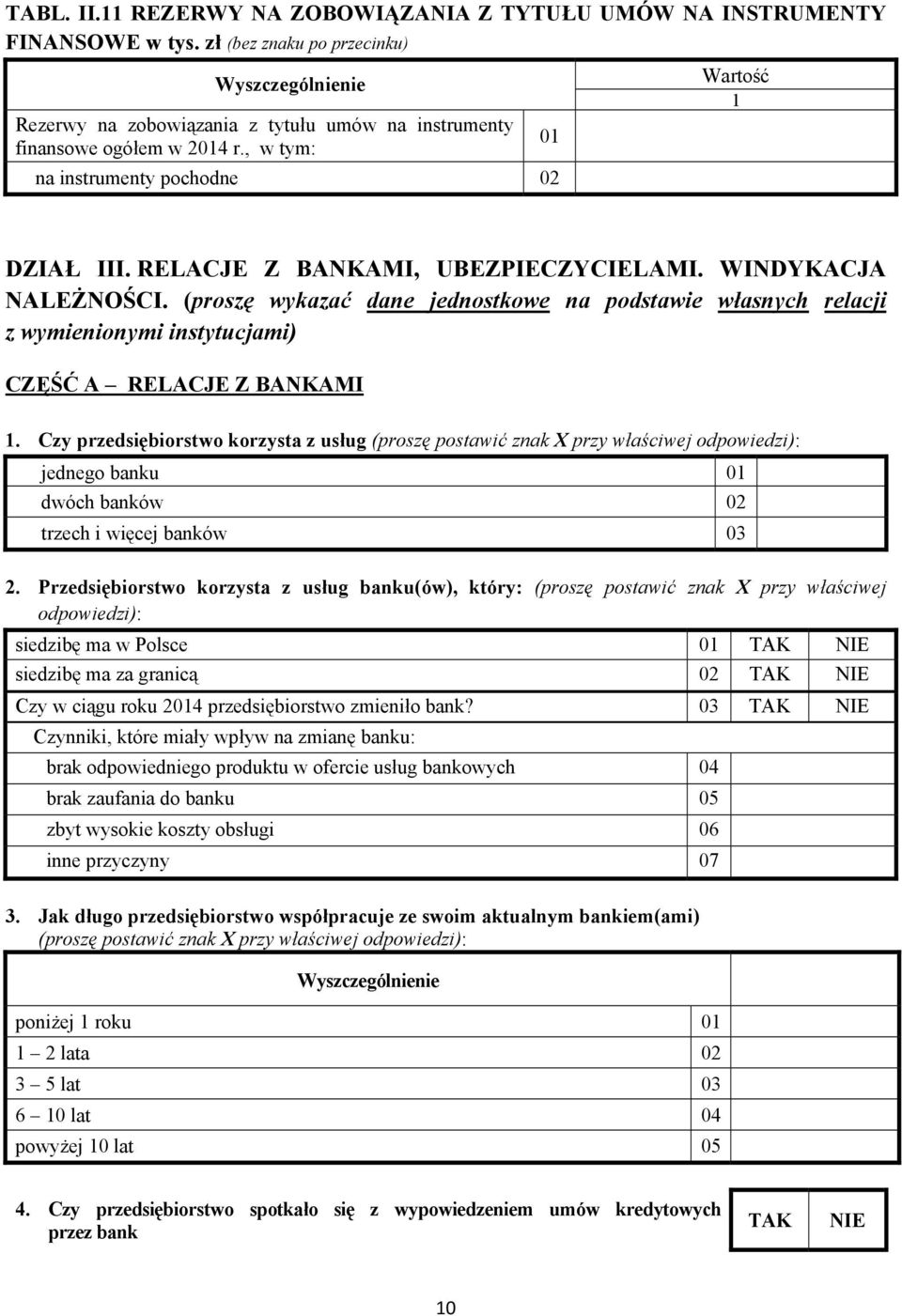 (proszę wykazać dane jednostkowe na podstawie własnych relacji z wymienionymi instytucjami) CZĘŚĆ A RELACJE Z BANKAMI.