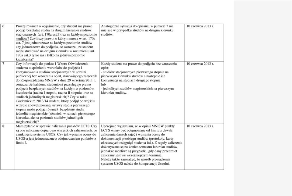 170a ust.3 tylko raz i tylko na jednym poziomie kształcenia?