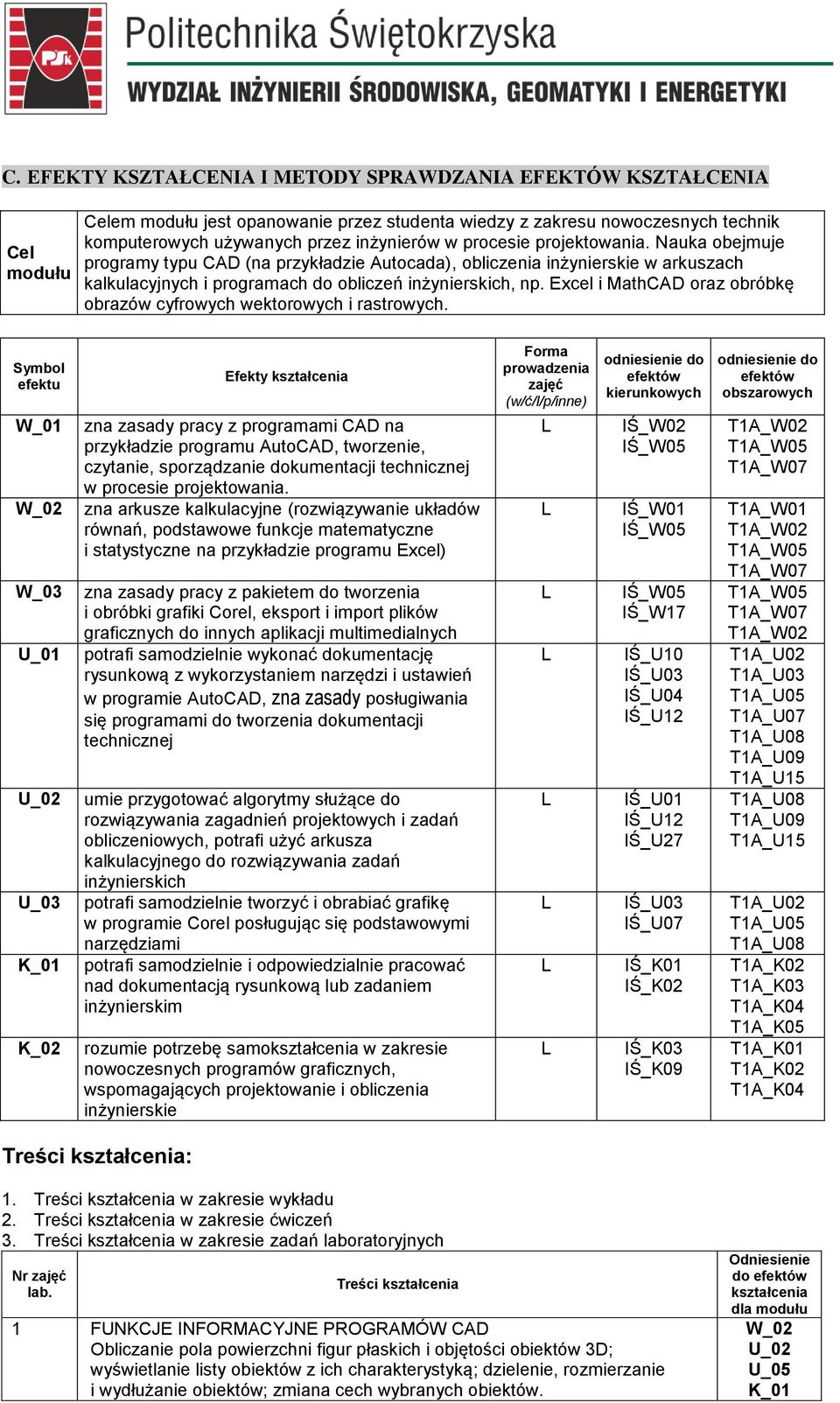 Excel i MathCAD oraz obróbkę obrazów cyfrowych wektorowych i rastrowych.