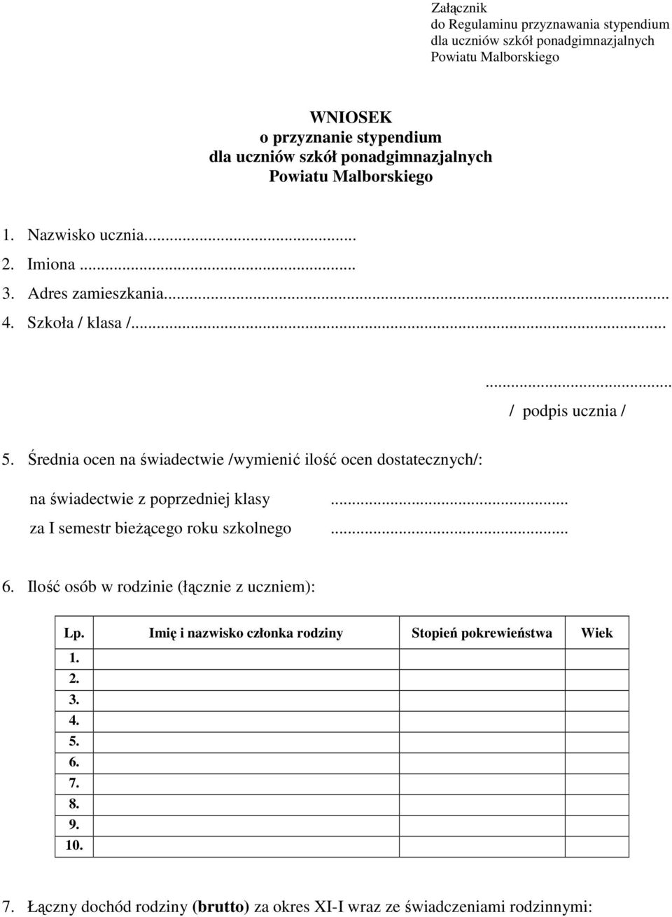 Średnia ocen na świadectwie /wymienić ilość ocen dostatecznych/: na świadectwie z poprzedniej klasy... za I semestr bieŝącego roku szkolnego... 6.