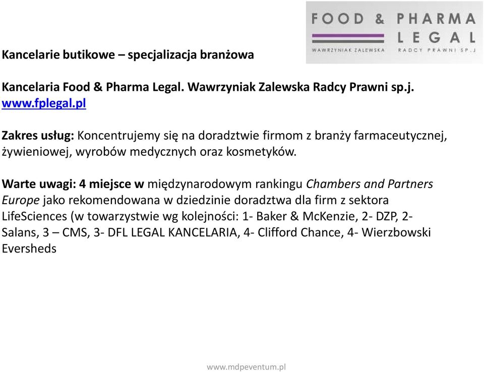 Warte uwagi: 4 miejsce w międzynarodowym rankingu Chambers and Partners Europe jako rekomendowana w dziedzinie doradztwa dla firm z sektora