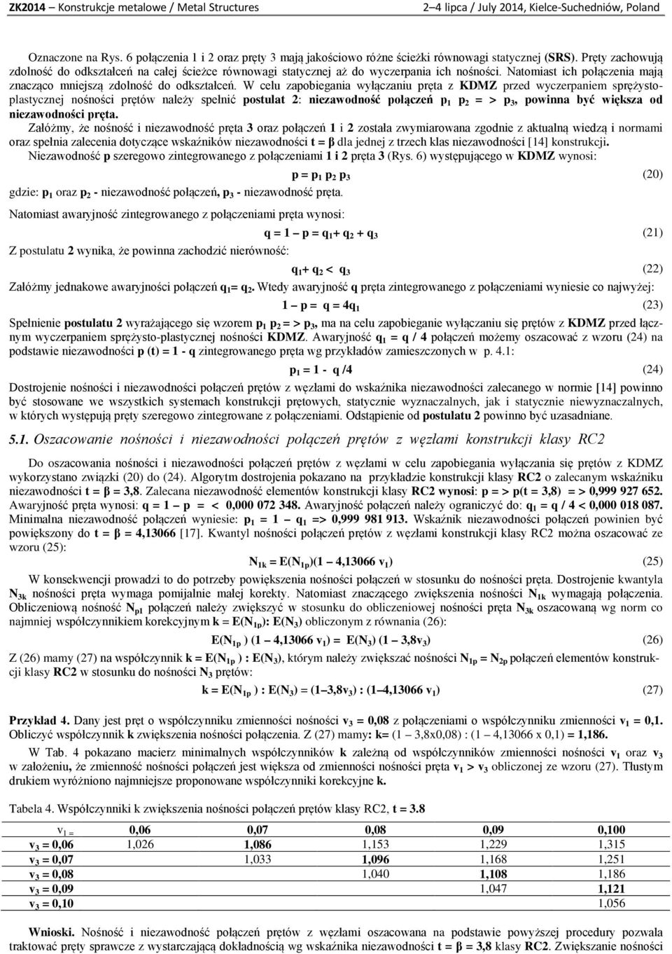 W celu zapobiegania wyłączaniu pręta z KDMZ przed wyczerpaniem sprężystoplastycznej nośności prętów należy spełnić postulat 2: niezawodność połączeń p 1 p 2 = > p 3, powinna być większa od