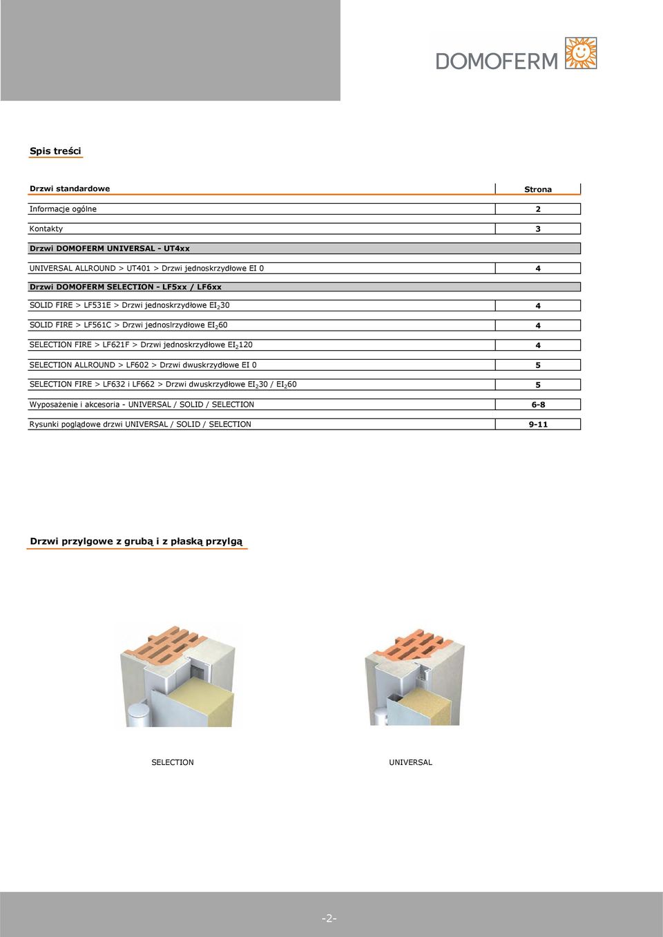 Drzwi jednoskrzyd owe EI 2 120 SELECTION ALLROUND > LF602 > Drzwi dwuskrzyd owe EI 0 SELECTION FIRE > LF632 i LF662 > Drzwi dwuskrzyd owe EI 2 30 / EI 2 60 Wyposa enie i