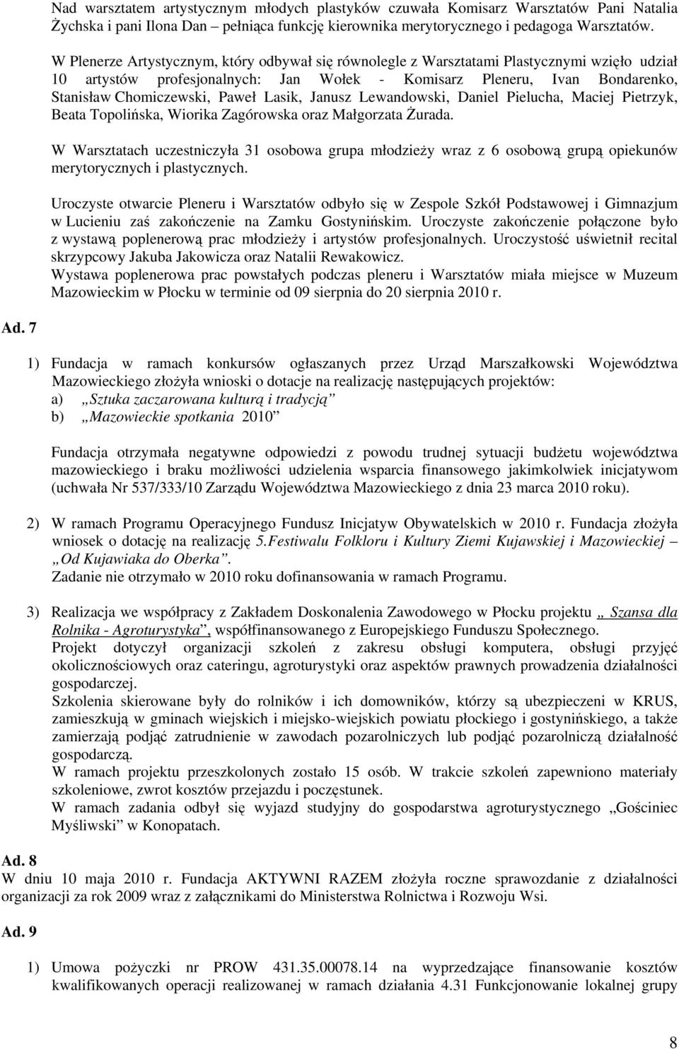 Paweł Lasik, Janusz Lewandowski, Daniel Pielucha, Maciej Pietrzyk, Beata Topolińska, Wiorika Zagórowska oraz Małgorzata Żurada.