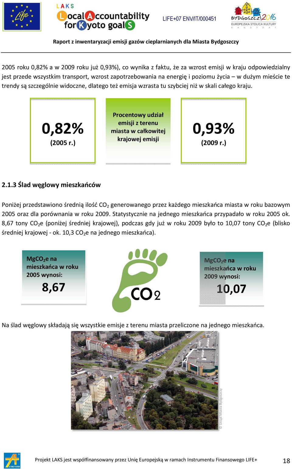 ) Procentowy udział emisji z terenu miasta w całkowitej krajowej emisji 0,93% (2009 r.) 2.1.