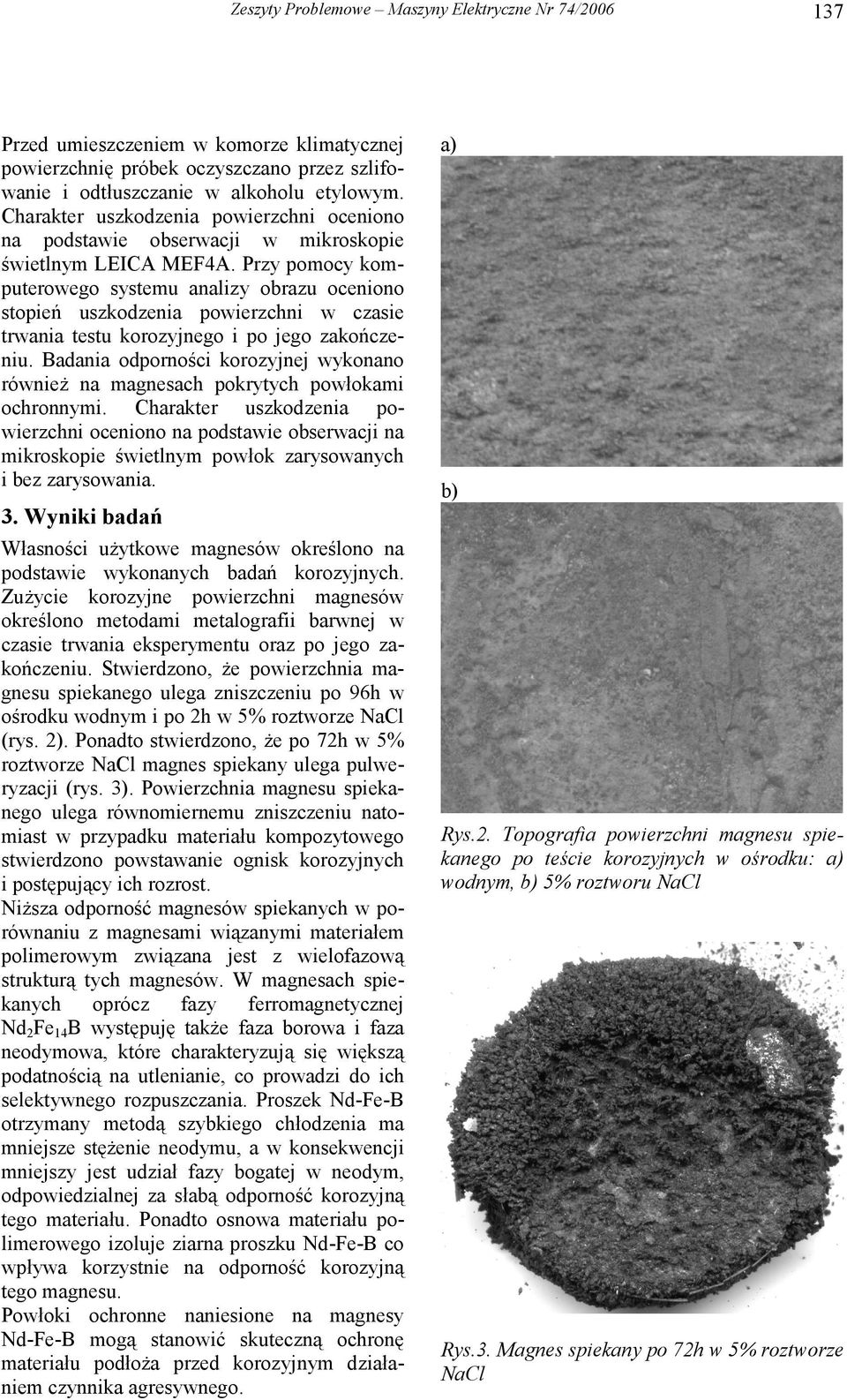 Przy pomocy komputerowego systemu analizy obrazu oceniono stopień uszkodzenia powierzchni w czasie trwania testu korozyjnego i po jego zakończeniu.