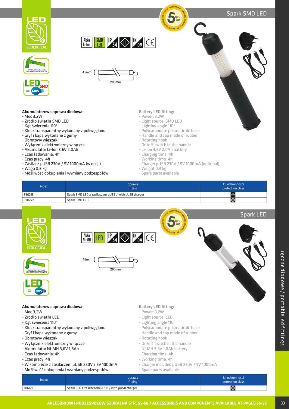 LED Spark LED 111648 ręczne diodowe / portable led s Akumulatorowa diodowa: - Moc 3,2W - Źródło światła LED - Wyłącznik elektroniczny w rączce - Akumulator Ni-MH 3,6V 1,8Ah - Czas pracy: 4h - W