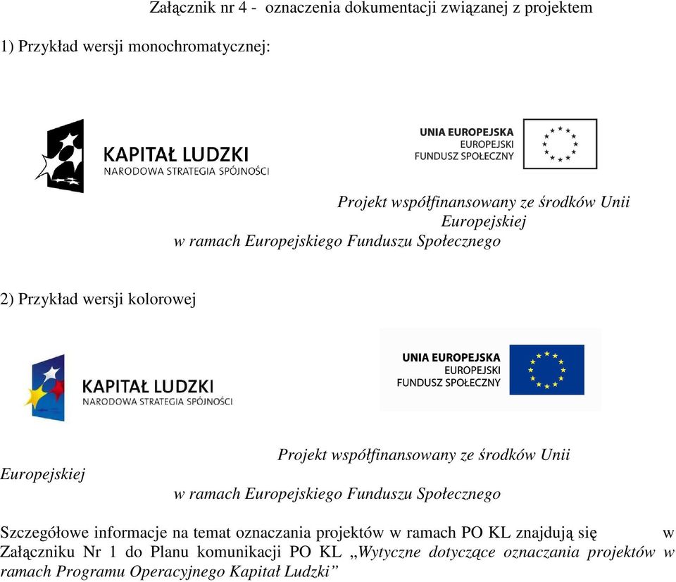 współfinansowany ze środków Unii w ramach Europejskiego Funduszu Społecznego Szczegółowe informacje na temat oznaczania projektów w